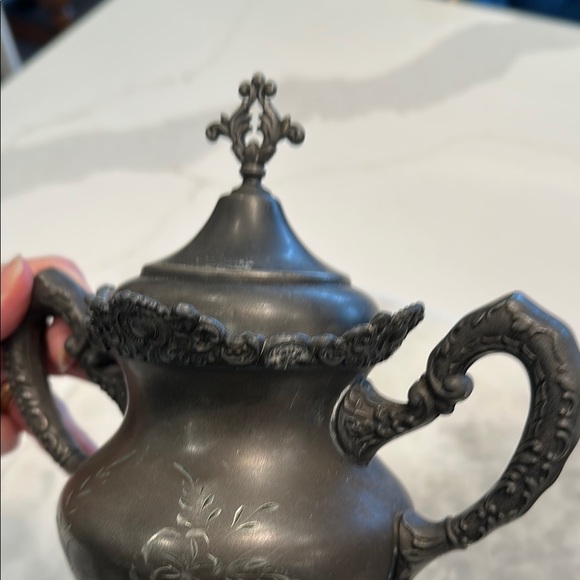 Antique Silver Tea Set Tea Pot & Sugar Bowl Very Decorative Etched - Picture 13 of 15